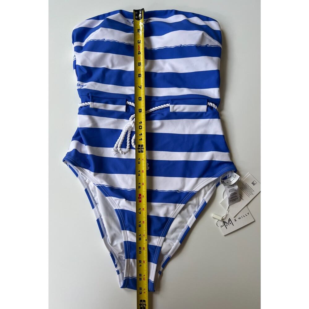 Milly A La Plage Belted One Piece Swimsuit Blue White Size M New - Picture 11 of 16